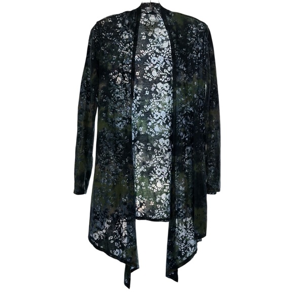 ECO YOGA organic cotton tie-dye blue floral burnout waterfall cardigan wrap M - Picture 3 of 10